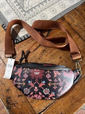 Anthropologie Floral Black and Rust Crossbody Belt Bag